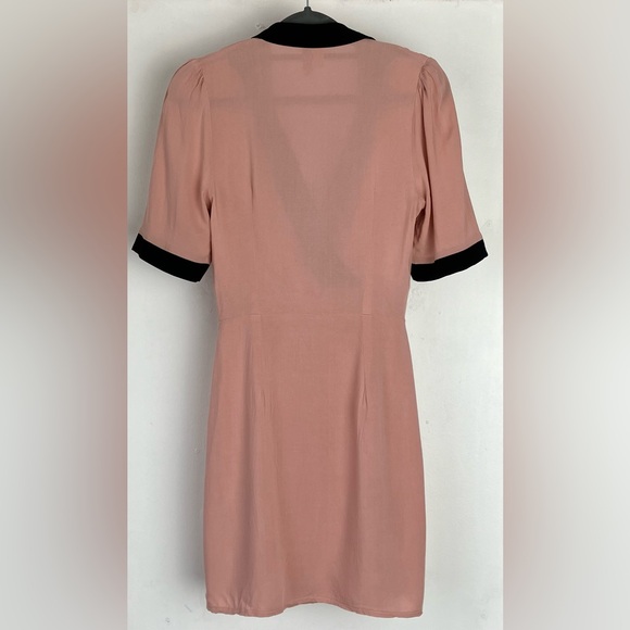 ASOS Retro Pink & Black Contrast Collar Button Half Sleeve Wrap Mini Dress UK 6 - Picture 6 of 16